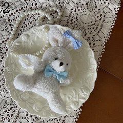 White Overknee Stockings with Blue and White Plaided Ruffle Trim/Plush Rabbit Leg Loop