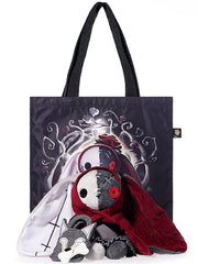 White & Gray Guro Kawaii Rabbit Plush with A Bone Plush, A Little Wolf Head Bag & A Canvas Bag