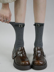 White/Black/Light Grey/Dark Grey PU Buckles Socks