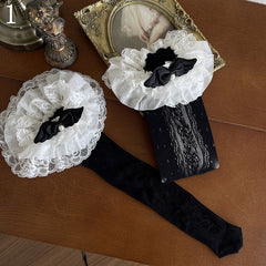 White Lace Ruffle Black Floral Pattern Underknee Stockings/Black Hollow-out Underknee Stockings/Self-tie Straps Leg Warmers/Leg Loop