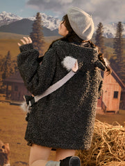 Wolf Ears Gray Fleece Hooded Coat