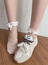 Nude Cutout Design Lace Invisible Socks with Embroidered Trim and Bow