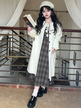 Plus Size Milk White Sailor Collar Heart Buttons Woolen Coat