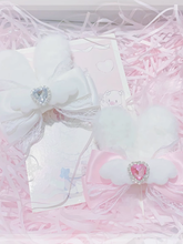 White/Light Blue/Pink Plush Bunny Ears Bowknot Hairclip