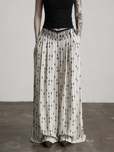 Urban Goth White Diamond Pattern Wide-Leg Pants with Waist Beaded Tassel Charm Decoration
