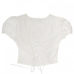 White Cropped Tee with Sweetheart Applique & Cat Print