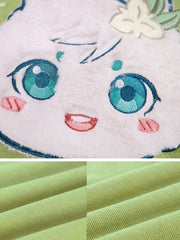 Genshin Impact Venti Inspired Green Plush Bunny Hoodie