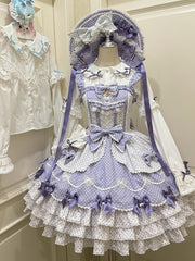 Purple & White Polka-dot Pattern Dress Sweet Bow Accents Lolita Jumper Skirt