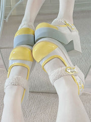 Yellow Jirai Kei Claw Fishbone Design Platform Shoes