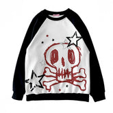 Skull and Stars Print Black and White Sweatshirt