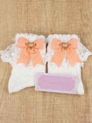 Orange Bow Lace Ankle /Mid-Calf Socks with Heart Rhinestone