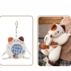 White Cute Kitty Heart Plush Backpack/Crossbody Bag + 3 Options Keychian Small/Middle/Large Size
