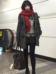 Red/White Tassels Details JK Uniform Knitted Scarf