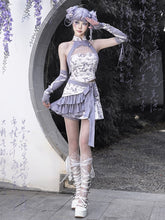 Purple Chinoiserie Dragon Print Fabric Skirt with Shorts Lining