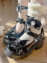 Polished Black Round Toe Bow at Top Lace Trim 6CM Block Heel Mary Janes