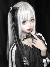 Black & White Highlight 80CM Hime Cut Straight Wig with Bangs
