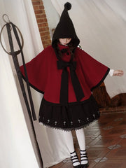Wine Red Christmas High Neck Winter Cape Coat
