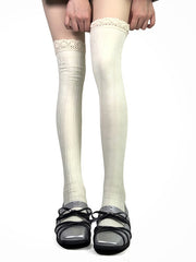 White/Grey/Black Lace Trim Overknee Stockings
