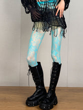 Y2K Blue Floral Pattern Lace Tights