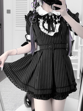 Peter Pan Collar Top with Shorts Black and White Stripes Maid Jirai Kei Set