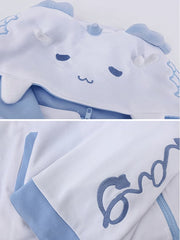 White & Blue Tenshi Kaiwai Dragon Design Hooded Jacket