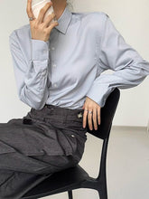 Ouji Lolita Light Gray Pointed Flat Collar Unisex Modal Long Sleeve Shirt with Button Placket