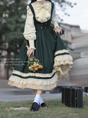 Beige Striped Blouse with Bishop Sleeves and Elastic Cuffs