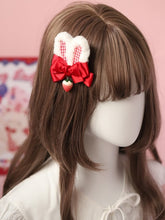 Sweet Lolita Plush Bunny Ear Strawberry Charm Bowknot Hairclip