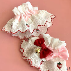 Sweet & Cute Strawberry and Rabbit Embroidery Lolita Wrist Cuffs with Strawberry / Bell Charm