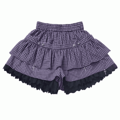 Y2K Purple Elastic Waist Lace Trim Plaid Skort