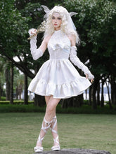 White Halter Neck Fairy Dress Structured Flowers Bodice