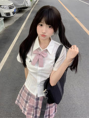 White Preppy Style Letter Embroidery JK Uniform Shirt