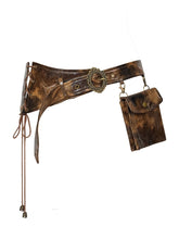 Vintage Punk Brown PU Waist Belt with Lace-Up Side & Utility Pocket