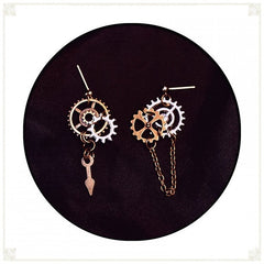 Steampunk Gear Earrings with Metal Chain