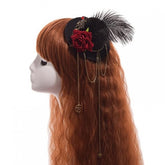 Steampunk Lolita Vintage Gear Feather Mini Top Hat Hairpin