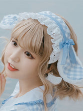 Bunny Ears Design Alice Blue Plaid Pattern Hairband