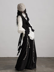 Urban Goth Black Multi-Layer Paneled Ruffle Sleeveless Vest