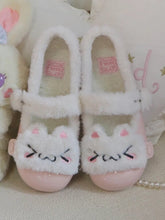 Pink Sweet Lolita Plush Kitty Winter Flats with Plush Snap Button & Cozy Fleece Lining