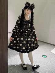 Black Cute Tiger Print Sweet Lolita Dress + KC + Bow Brooch + Mini Hat Set
