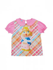 Pink Plaid Pattern and Girl Print T-shirt