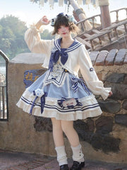 Blue & White Sailor Collar Lolita Coat with Bow Detail