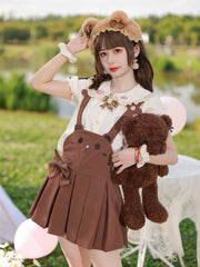 Pink Bunny/Brown Bear Overalls Bubble Shorts