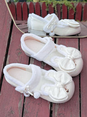 White Sweet Lolita Heart Charm Plush Bunny Ear Bow at Top Round Toe Shoes
