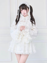 White Gothic Jirai Kei Dress Tiered Lace Skirt with Detachable Bell Sleeves
