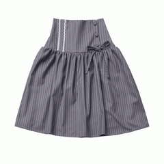 Preppy Gray Striped Skirt | Partial Button-Up Front & A-Line Silhouette