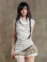 Apricot Punk Asymmetrical Multi-Wear Vest with Zipper Neckline & Drawstring Collar