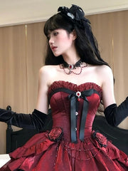 Red/Blue/Purple Rhinestone Gothic Lolita Necklace with Lace Details