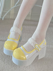 Yellow Jirai Kei Claw Fishbone Design Platform Shoes