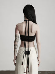 Urban Goth Black Camisole with Bead & Stone Braided Rope Decor