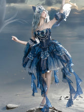 Clearance - Size XL for Bust 96cm Deep Sea Blue Bead and Sequins Details Cascading Ruffle Accents Princess Lolita JSK Full Set